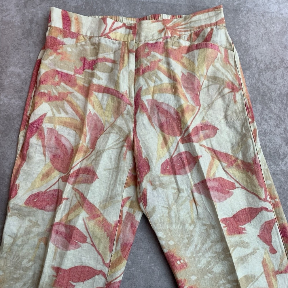 Chico's Havana Shores Linen Wide Leg Pants Pink Cream Palm Size 1.5 M 10 NWT